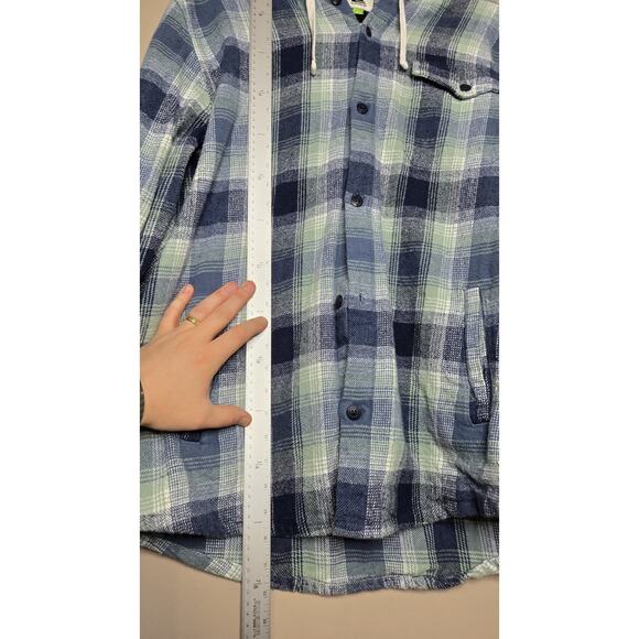 Quiksilver Mens Button UpFlannel Hoodie Blue Green Plaid Size Extra Large - Picture 6 of 8